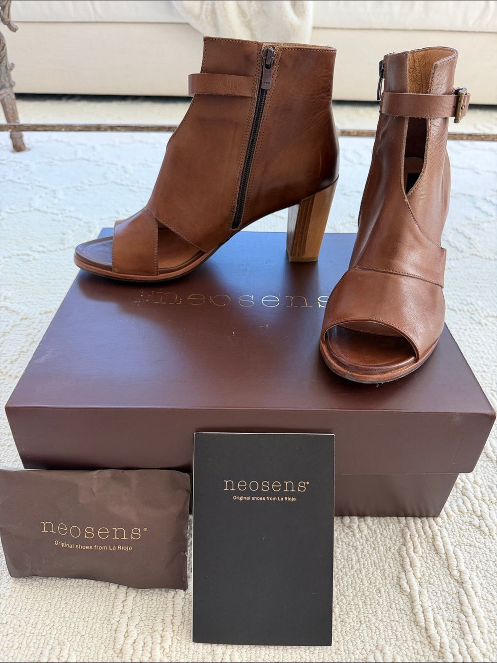 Neosens Women’s Brown Leather Open-Toe Ankle Bootie size 41